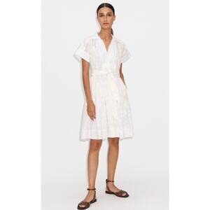 ME+EM Cotton Devore Belted Swing Dress Mini Short Sleeve Sheer Summer 2
